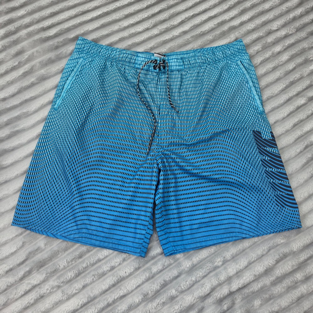 Nike Mens Blue Ombre Wave Print Swim Trunks XL Board Shorts With Liner